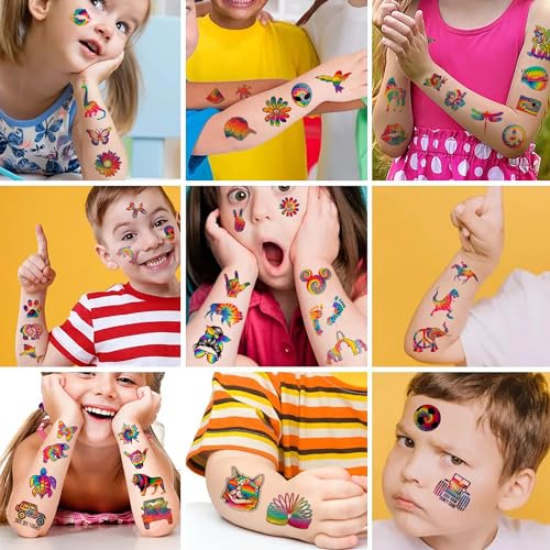 12 Sheets Tie Dye Temporary Tattoos Stickers, Tie Dye Birthday Party Supplies Decorations Cute Colorful Graffiti Fake Tattoos Party Favors Goodie Bag Fillers Party Game Gifts School Classroom Rewards