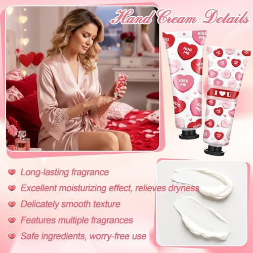 Demissle 24 Sets Bulk Hand Cream & Lip Balm Party Favors for Women ? Red Heart Candy Moisturizing Hand Lotion Set, Easter Basket Stuffers, Teacher & Coworker Appreciation Goodie Bags