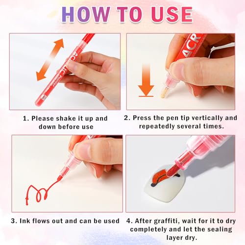 60 Colors Nail Art Pens Set Nail Polish Pens Nail Art Drawing Graffiti Marker Pen Quick Dry Waterproof Nail Art Painting Pens Kit for Home DIY Nail Art Design