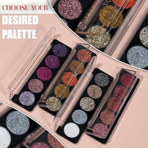 Profusion Cosmetics Amethyst Gems 5 Shades Glitter Eyeshadow Palette ? Multi-Color Sparkle with Built-In Primer, Richly Pigmented & Blendable, Vegan & Cruelty-Free Makeup (Amethyst Gems)