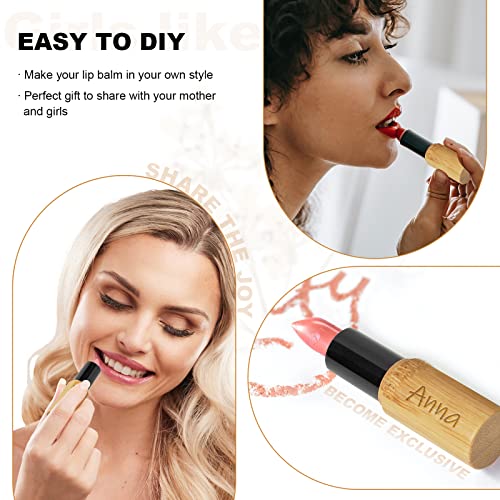 12Pcs Bamboo Empty Lipstick Tubes, Refillable 5.5g DIY Lip Balm Tube Containers with Rotable Plastic Inner, Cosmetic Lipstick Lip Gloss Case Holder For Women Girls Makeup (Black)