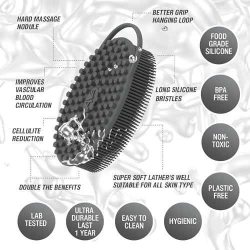 Avilana Silver-Infused Green and Dark Gray Silicone Body Scrubber Bundle - Earthy and Sleek Dual-Tone Set
