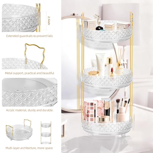 360 Rotating Rotating Makeup Organizer for Vanity, 3 Tier Perfume Skincare Organizers and Storage for Bathroom Countertop, Clear Spinning Counter Cosmetic Holder for Dresser,Clear