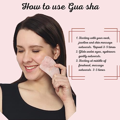 Rose Quartz Roller and Gua sha Set | Reduces Wrinkles, Fine lines and Dark Circles | Pink Jade Roller | Anti-aging Massager for Skin Toning and Tightening for Face, Eyes, Neck