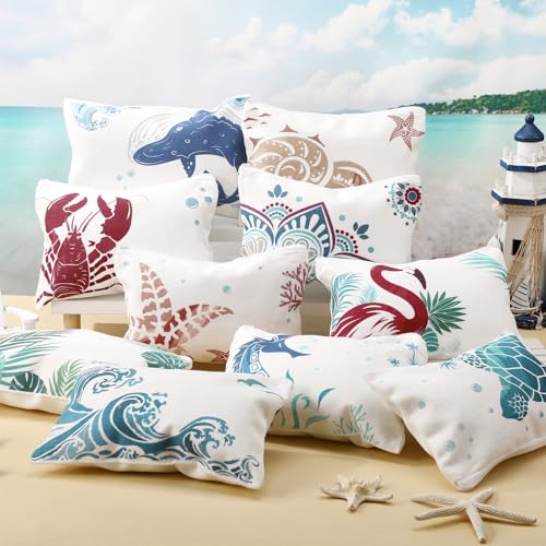 Kacctyen 10 Pcs Beach Makeup Bags Bulk Zipper Pouch Canvas Beach Themed Cosmetic Bag for Women Cruise Ship Essential Sea Summer Vacation Organization Cruise Party Favor Bridesmaid Wedding(Multicolor)