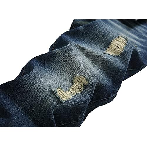 Men's Ripped Jeans,Slim Fit Distressed Straight Leg Fashion Denim Pants