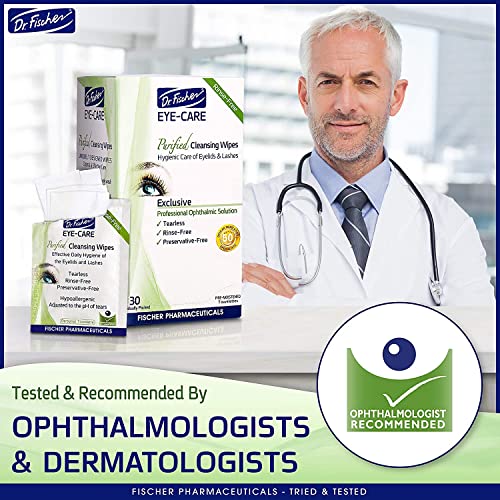 Dr. Fischer Eyelid Wipes - Purified, Non-Irritating, Pre-moistened Eye Wipes for Cleansing Sensitive Skin. Hypoallergenic Make-up Remover (Pack of 2)