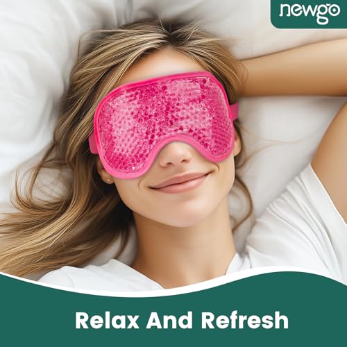 NEWGO Cooling Eye Mask for Puffy Eyes, Cold Eye Mask Eye Ice Pack for After Eyes Surgery, Tension Stress Relief, Itchy Eyes, Headaches, Dark Circles - Rosered