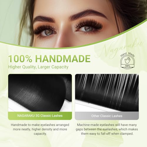 NAGARAKU Individual Eyelash Extensions, Luxury Collected Classic Single Lashes Upgraded 3rd Generation Soft Natural Beauty Salon Professional Lash Supplies 16 Rows Matte Black -0.05 C Curl 7-15mm Mix