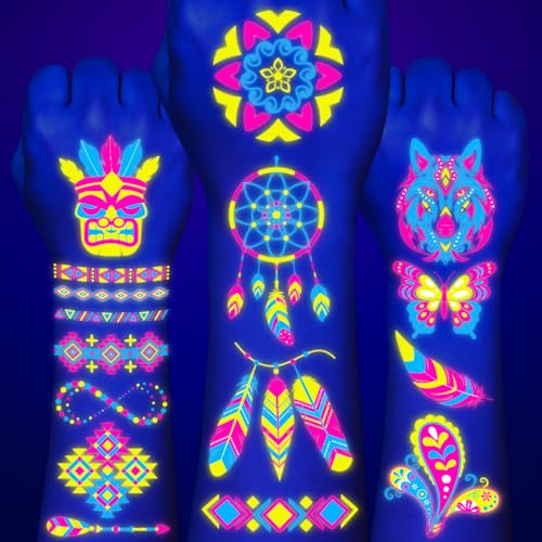 180PCS Tribal Glow in the Dark Pre-Cut Temporary Tattoos for Teens Adults | Glow Neon UV Blacklight Birthday Party Supplies, Favors, Decorations, Fake Tattoo Stickers, Rave Accessories, Gifts For