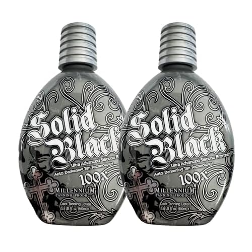 2 PACK Millennium Tanning SOLID BLACK 100X Dark Tanning Lotion Indoor Outdoor Tan Enhancing Silicone Bronzer Tanning Bed Lotion 13.5 Fl oz (400 ml)