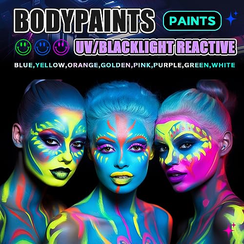 Go Ho Neon White Body Paint Washable(2.37oz,70ml),under UV Blacklight Neon Face Paint,Water Based Neon Fluorescent White Face Paint for Adults Children SFX Cosplay Costumes Festivals Halloween Makeup