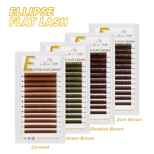 Cashmere Ellipse Flat Lashes Split Tip Eyelash Extensions Natural Matte Soft Lightweight Classic Lash Extensions Professional Salon Use(0.15,D,8-15mm,Caramel)
