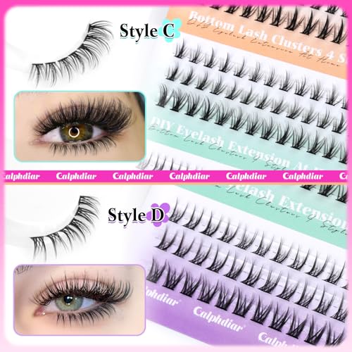 calphdiar Bottom Lash Clusters Kit DIY Eyelash Extensions 4 Styles Bottom Lashes Extension Kit Wispy Lower Eyelash Clusters Kit 5-7mm Natural Individual Lashes 225Pcs for Bottom Lash Extension