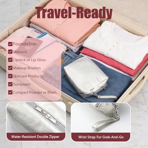Insulated Makeup Bag for Women with 2 Ice Pack Heat-Resistant Travel Cosmetic & Toiletry Bag Vegan Leather