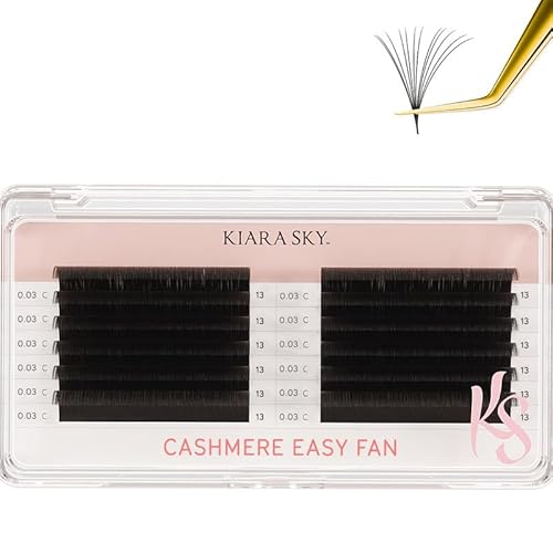 KIARA SKY LASH Premium Cashmere Easy Fan Lash Extensions | Soft Semi-matte natural finish | Fans like Butter | For Professional Eyelash Extensions Use Only | Black, (C-0.03-13mm)