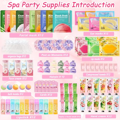 156 PCS Spa Party Supplies for Women|Spa Party Favors Include Face Masks Lip Balm Under Eye Patches |Spa Party Favors for Bridal Wedding Spa Birthday Sleepover Party Supplies Spa Sleepover Kit