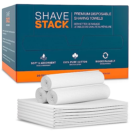100% Cotton Shaving Towels for Men - 30 Ct, 12 x 10¡± - Super Soft Face Towel for Drying Face, Disposable Dry Wipes & Wash Cloths in One, Ideal Shaving Kit Accessory & Barber Supplies