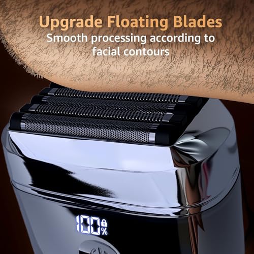 Electric Foil Shavers for Men - 5 Floating Blades Mini Electric Razor for Beard, Big LED Display, 2 Gears Adjustable Face Razor IPX7 Waterproof for Travel & Home, USB-C Wet Dry Cordless Mens Shaver
