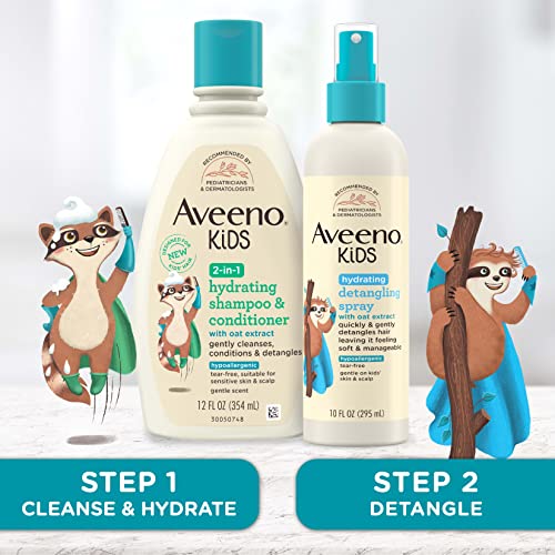 Aveeno Kids Hydrating Detangling Spray with Oat Extract, Quickly Detangles Hair, Tear-Free, Gentle on Sensitive Skin & Scalp, Detangler Spray for Kids, Hypoallergenic, 10 fl. oz