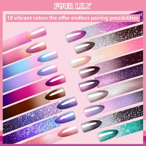 Color Changing Gel Nail Polish Set, 18 Temperature Mood Changing Colors Red Pink Purple, Soak Off UV Light Cure Gel Polish for Salon and Nail Art DIY at Home