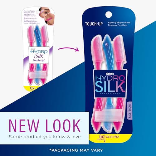 Schick Hydro Silk Touch-Up Dermaplaning Tool with Precision Cover, 6ct | Dermaplane Razor, Face Razors for Women, Eyebrow Razor, Facial Razor, Dermaplaning Razor, Womens Face Razor Peach Fuzz Remover