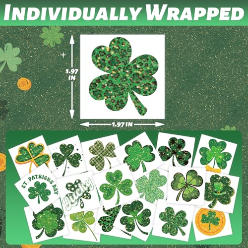 winthrop 240 Pcs Glitter Shamrock Temporary Tattoos for Kids, Individually Wrapped Safety Waterproof Tattoos, Best Choice for St Patrick's Day Classroom gadgets Matching Game Irish Party, 60 Designs