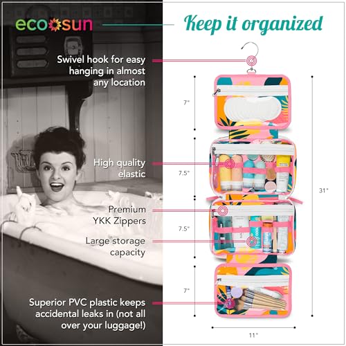 Eco Sun Hanging Travel Toiletry Bag ? Designed in Hawaii ? Water-resistant Travel Organizer for Bathroom Accessories