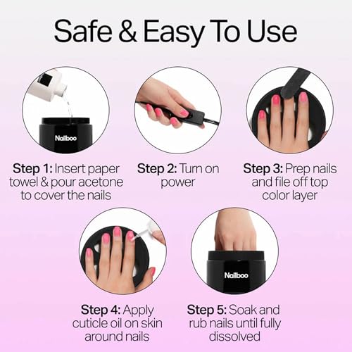Nailboo Acetone Nail Polish Remover & Heated Soak Off Bowl Kit ? Pure Acetone 16fl oz & Electric Nail Removal System for Dip Powder, Gel Polish, Acrylic & Press Ons