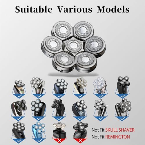 7 Heads Shaver Replacement Head for Head Shaver, Universal Hair Trimmer Blade for Bald Men.Compatible with many Brands Replacement Head Shave Razors Wet Dry Beard Shaver 7 Heads Head