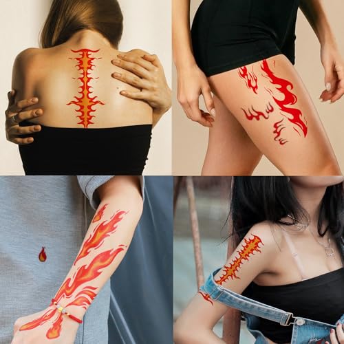 6 Sheets Flame Tattoo Stickers Decals Halloween Makeup Face Sticker for Women Men Body Dress Up Decoration Festival Party
