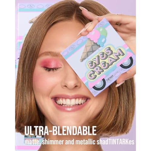 Eyes Cream Eyeshadow Palette Makeup, Blue Pink Nude Brown Glitter Shimmer Matte Eye Shadow Pallets for Cute Popular Eye Make up, 18 colors Ice Cream Original Design, Talc Free