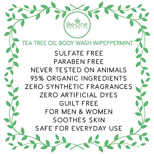Certified Organic Tea Tree Body Wash by Be-One - Jock Itch - Athletes Foot - Ringworm - Acne - Eczema - Vegan - For Men & Women - Paraben & Sulfate Free - Sensitive - Natural - MADE IN USA