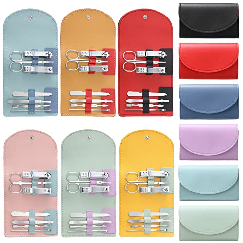 12 Set Manicure Set Bulk Mini Manicure Nail Clipper Kit 7 in 1 Stainless Steel Professional Nail Care Pedicure with Travel Portable Bag Grooming Kits for Women Men Home(Multi Color)