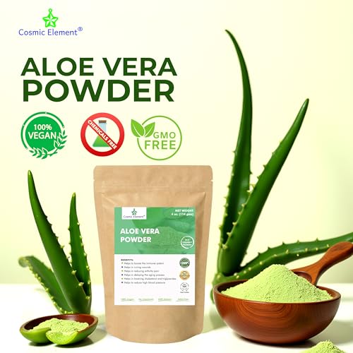 Cosmic Element Organic Aloe Vera Powder - 100% Pure Leaf Gel | Hydrating After Sun Care, Moisturizing for Face, Body & Skin | Ideal for Sun Burn, Acne, and Dry Skin - Aloe Vera Powder for Hair - 4 oz