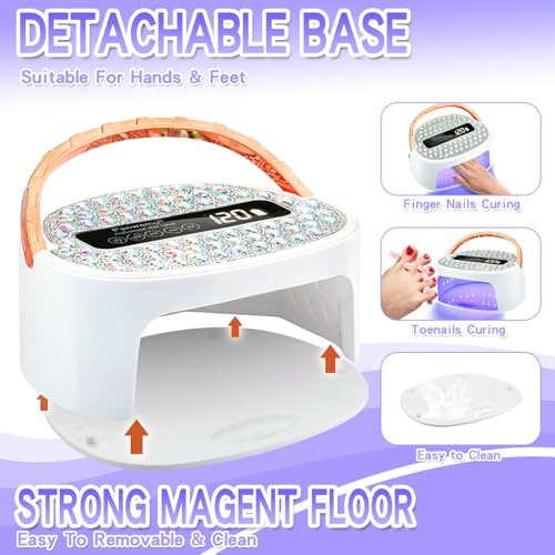 UV LED Nail Lamp, Rechargeable Cordless Nail Dryer for Gel Polish, UV Nail Light with 45 Beads and Handle, Professional Quick Dry Curing Lamp with 4 Timers Setting for Salon and Home