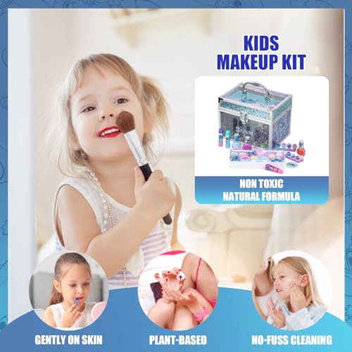 Stitch Train Case Beauty Set, Kids Makeup Kit for Girls, Real Washable Makeup Set, Play Makeup, Party Favor, Birthday, Ages 3 4 5 6 7 8 9 10 11 12 by Townley Girl