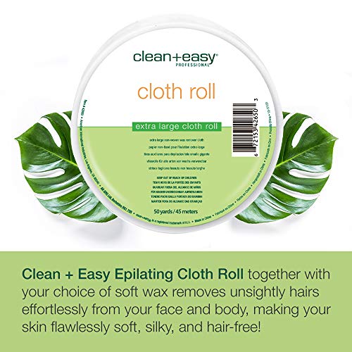 Clean + Easy Extra Large Cloth Wax Strips Roll ? Non-Woven Epilating Roll for Hair Removal, Muslin Wax Strips for Body & Legs, 50 Yards