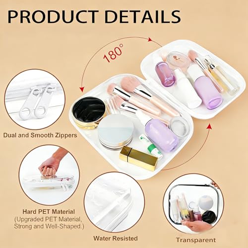 3PCS Clear Hard Shell Zipper Case,Zipper Pouches Hard Shell,Clear Toiletry Bag,Travel Makeup Bag Organizer,Toy Storage Containers,Hard Shell Plastic Case,Portable Transparent Diaper Organizers(White)