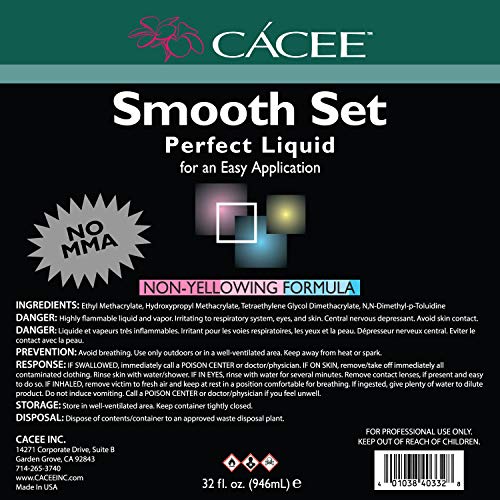 Cacee Smooth Set Perfect 32 oz Non-Yellowing Acrylic Liquid Monomer - Monomer Acrylic Nail Liquid for Superior Adhesion, Low Odor, Compatible with All Acrylic Powder Sets