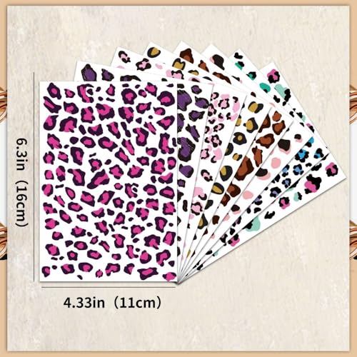 Leopard Print Temporary Tattoos Cheetah Print Fake Tattoos Mixed Styles Tiger Tattoos Cute Animal Print Stickers Waterproof Leopard Face Halloween Tattoo for Boys Girls Body Art Makeup 8 Sheets