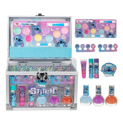 Stitch Train Case Beauty Set, Kids Makeup Kit for Girls, Real Washable Makeup Set, Play Makeup, Party Favor, Birthday, Ages 3 4 5 6 7 8 9 10 11 12 by Townley Girl