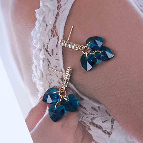 Boho Sapphire Tassel Earrings Blue Crystal Heart Earrings Gold Cz Bar Stud Earrings Blue Cz Heart Drop Earrings Blue Rhinestone Earrings Jewelry for Women