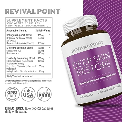 Deep Skin Restore- Advanced Dermal Repair Complex to Boost Firmness, Hydration, & Elasticity? Vegan Collagen Builder & Skin Supplement with 6 Clinically Proven Ingredients? 60 Capsules