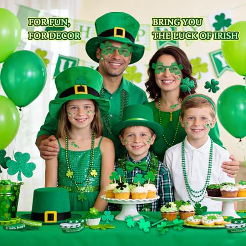 19PCS St. Patrick's Day Accessories Set, Green Face & Body Glitter, Green Glasses, Irish Bracelets, Round Bead Necklaces, Party Favors for Women and Family