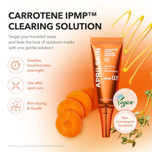 APRILSKIN Carrotene IPMP¢â Clearing Solution || Quickly soothes troubled areas and helps clear blemishes | Formulated with BHA, AHA, Niacinamide & Zinc Oxide | Vegan, Cruelty-Free (0.67fl.oz.)