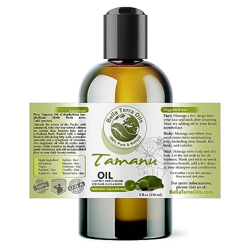Bella Terra Oils - Organic Tamanu Oil 8 oz - Treasure Chest of Skin Nourishment, High in Vitamin E & Fatty Acids, Enhance Your Skin's Natural Glow
