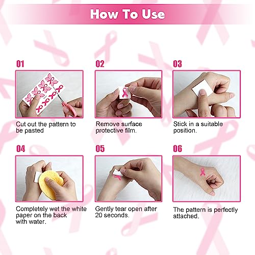 Breast Cancer Tattoos, 10 Sheets 68 Pcs Pink Ribbon Breast Cancer Awareness Temporary Tattoos for Face Arms and Hands, 4.7" x 2.7" Breast Cancer Face Tattoos for Walks Runs Fundraising Events