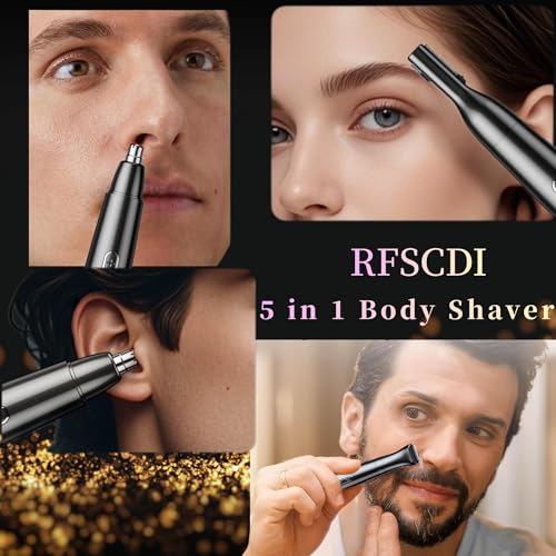 5-in-1 Rechargeable Nose & Ear Hair Trimmer - IPX7 Waterproof Dual Edge Grooming Kit for Men & Women, Perfect for Hair Removal of Nose, Eyebrows, Beard, Bikini, and Facial Hair (Black)