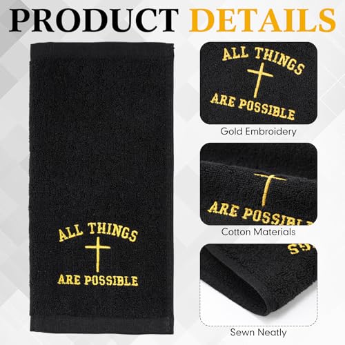 10 Pcs Christian Gifts for Men Women Cotton Wash Cloths 12 Inch Hand Towels Bible Verse Appreciation Gifts for Pastor Church Member Employee Coworker Party Favors Supplies(Black)